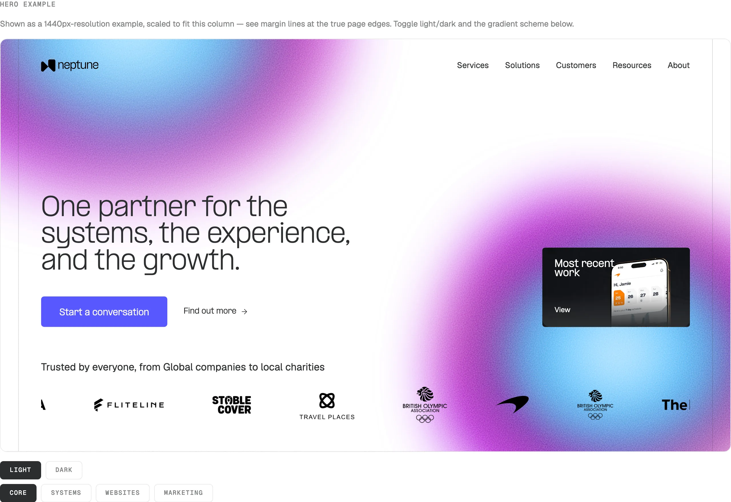 The homepage, assembled from the pieces