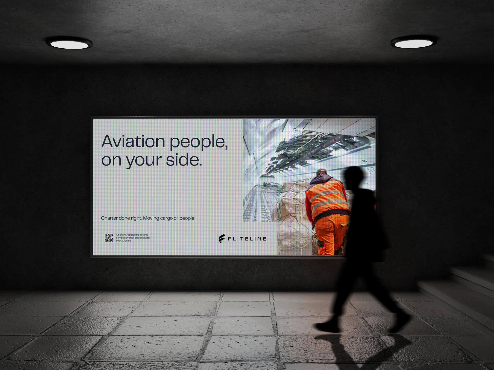 Fliteline advertising creative extending the refreshed identity into campaign work.