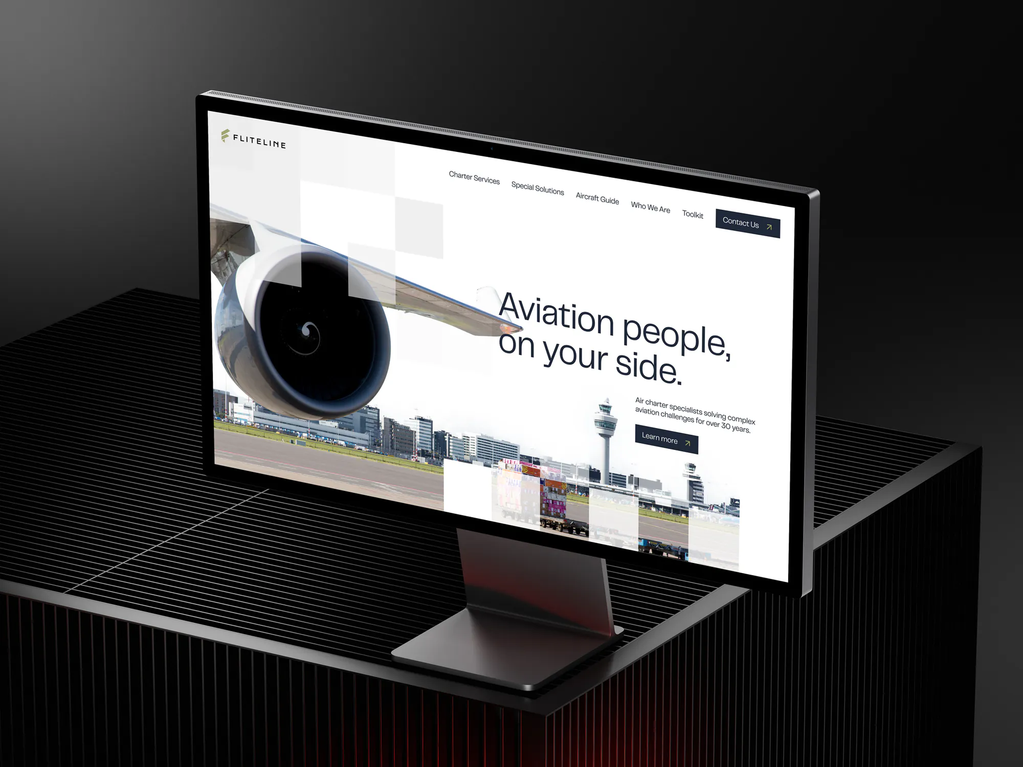 Fliteline website on a desktop, showing the aviation homepage