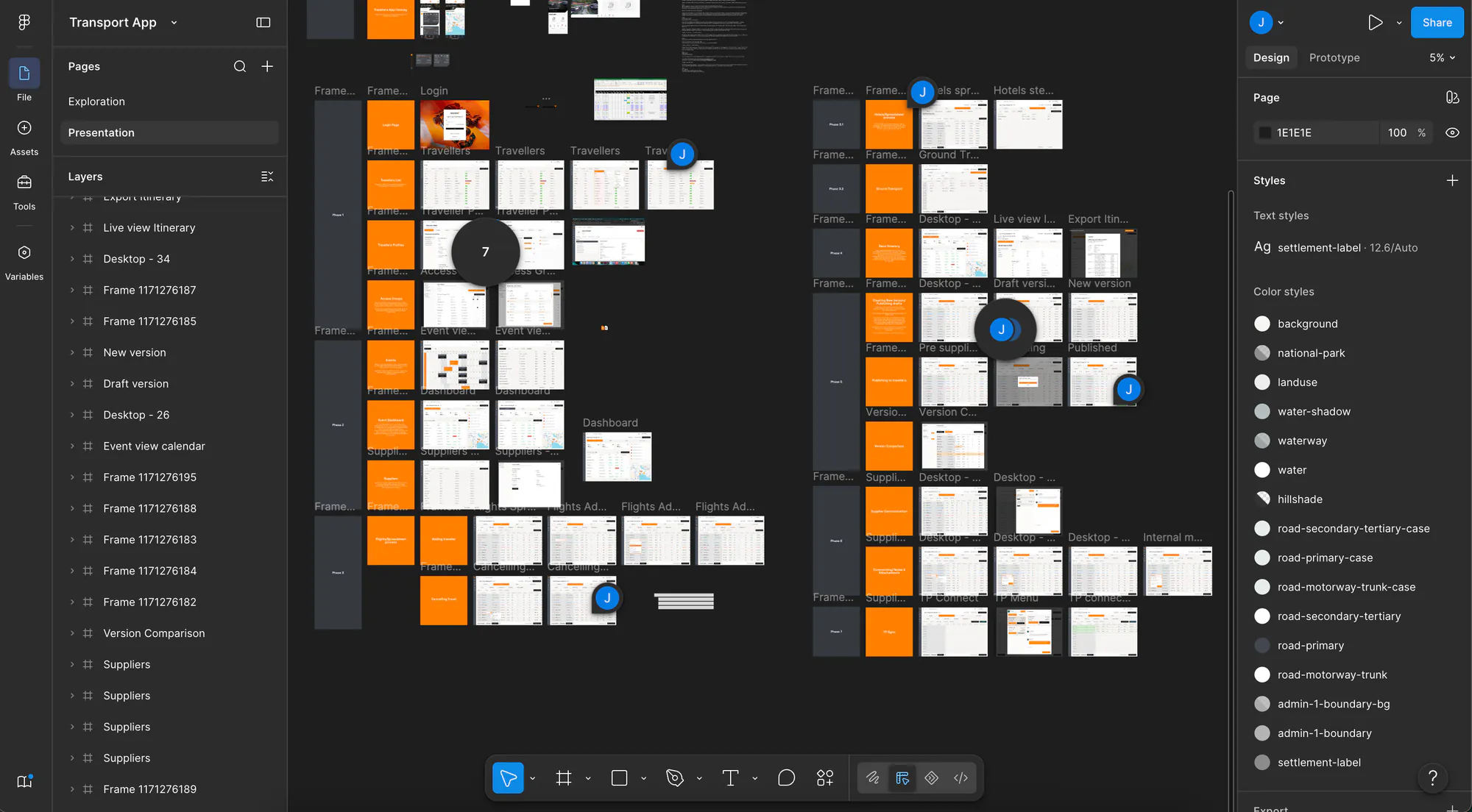 The presentation file, organised into delivery phases — travellers, events, flights, versioning and suppliers.